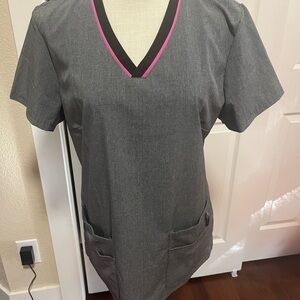 Lynx Gray and Pink V-Neck Scrubs Top